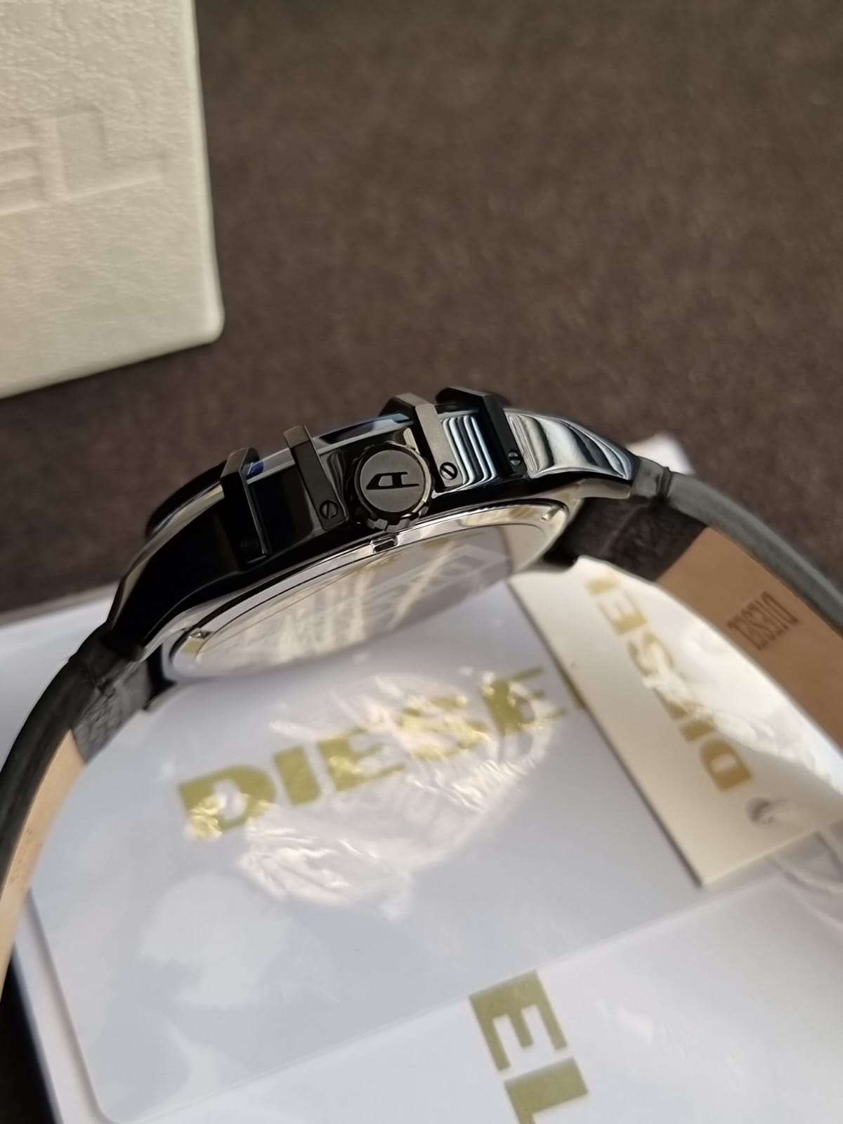 Diesel Caged Three-Hand Black Leather Watch DZ1948