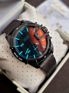 Diesel Caged Three-Hand Black Leather Watch DZ1948