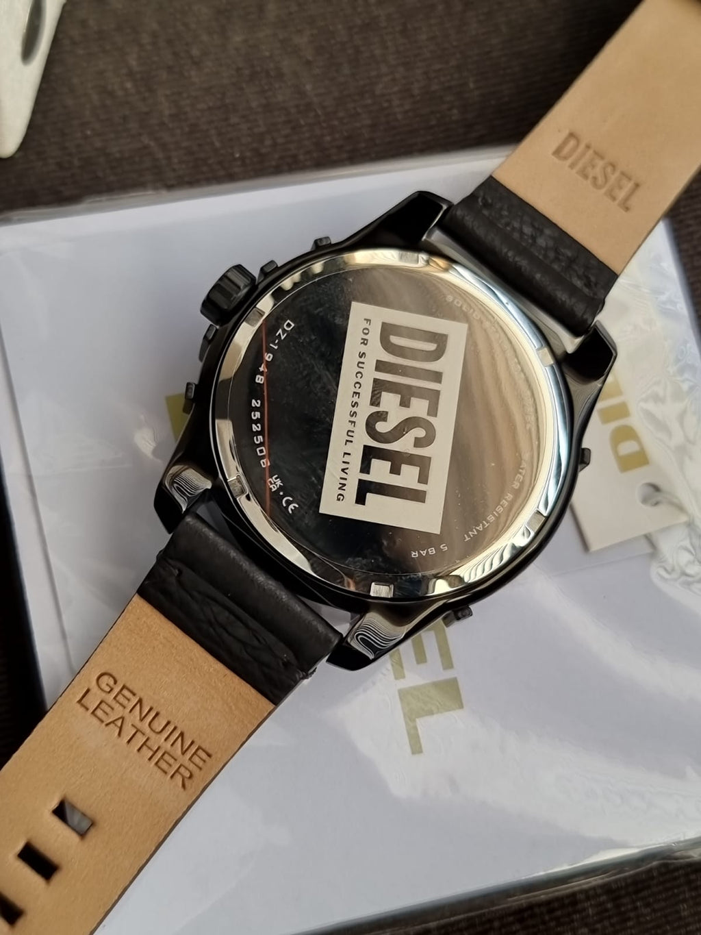 Diesel Caged Three-Hand Black Leather Watch DZ1948