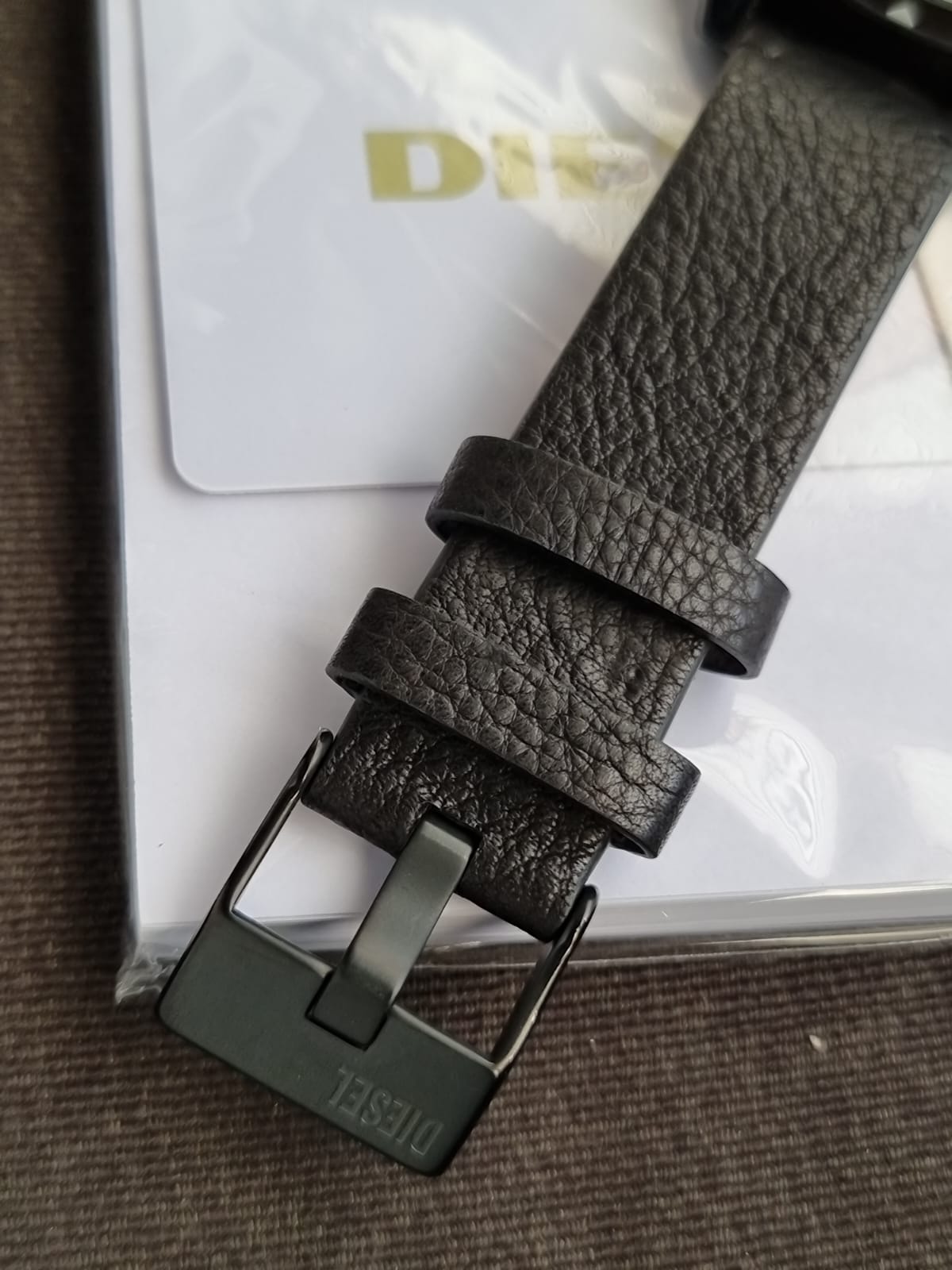 Diesel Caged Three-Hand Black Leather Watch DZ1948