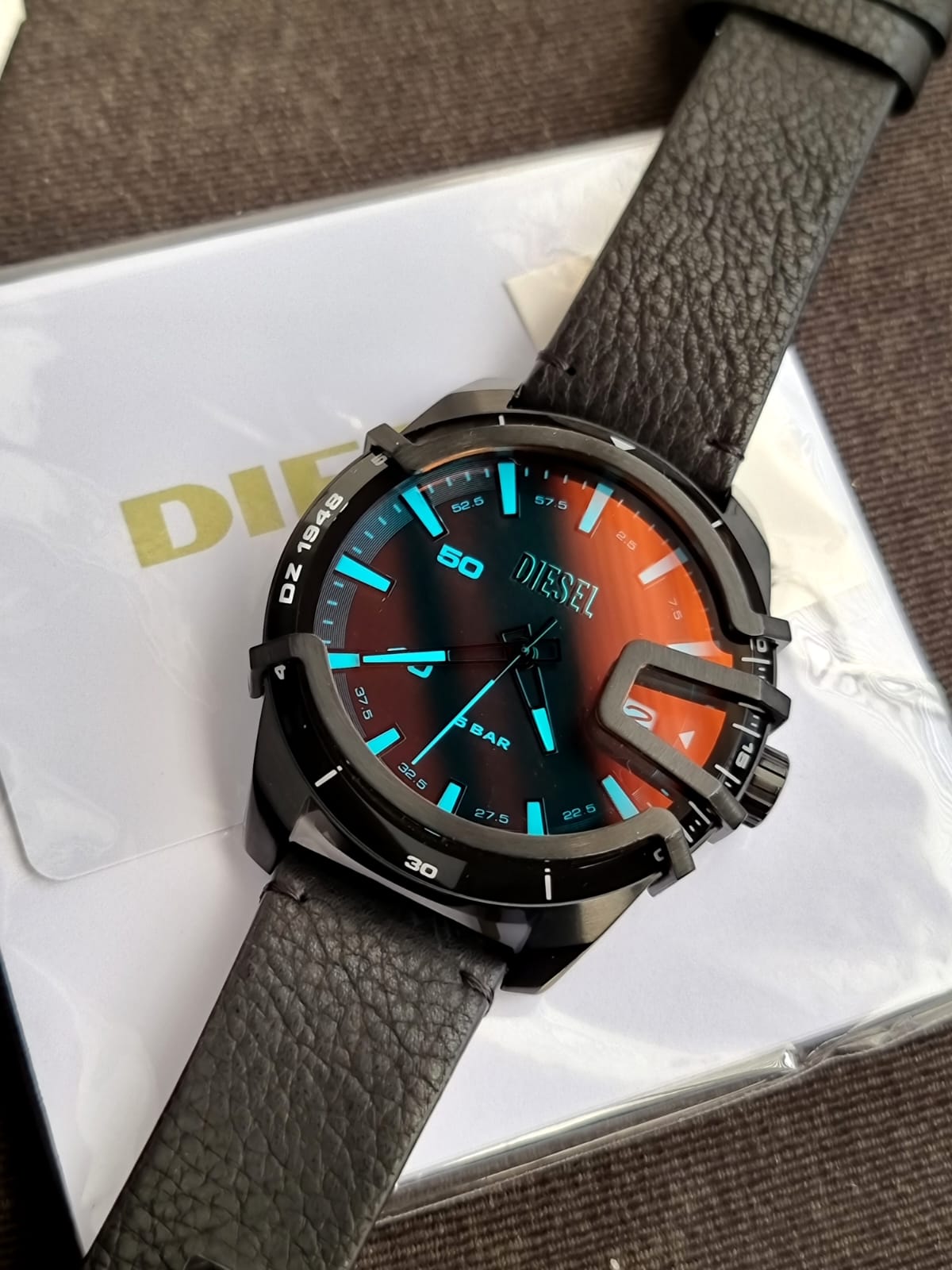 Diesel Caged Three-Hand Black Leather Watch DZ1948