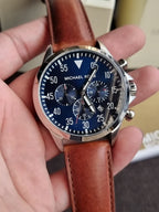 Michael Kors Men’s Chronograph Quartz Leather Strap Blue Dial 45mm Watch MK8362