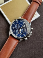 Michael Kors Men’s Chronograph Quartz Leather Strap Blue Dial 45mm Watch MK8362