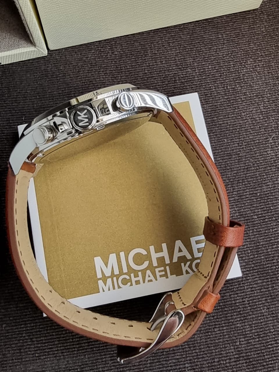 Michael Kors Men’s Chronograph Quartz Leather Strap Blue Dial 45mm Watch MK8362