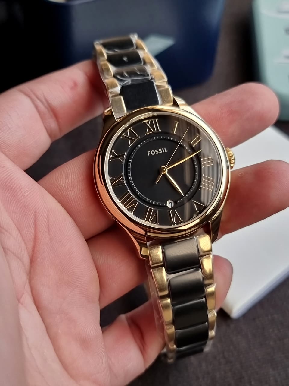 Fossil Gilmore Women's Quartz Watch – 38mm Gold-Tone & Black Ceramic CE1132