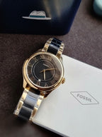 Fossil Gilmore Women's Quartz Watch – 38mm Gold-Tone & Black Ceramic CE1132