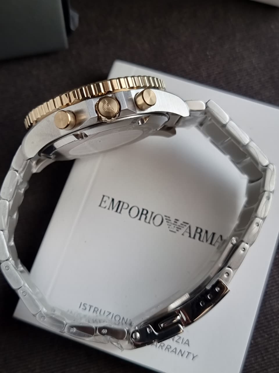 Emporio Armani World Explorer Men's Solar Chronograph Watch – Black Dial Two-Tone Stainless Steel – AR11680