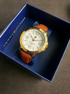 Tommy Hilfiger  Women's Quartz Watch – 38mm Gold-Tone Case, White Dial & Brown Leather Strap – 1781438