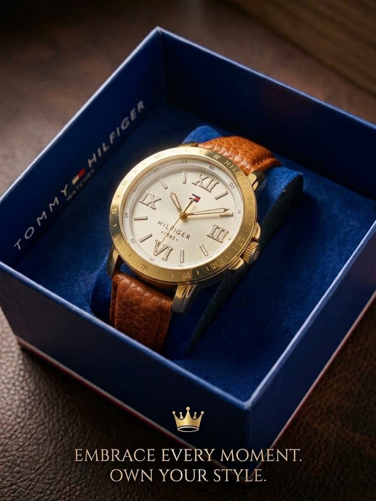 Tommy Hilfiger  Women's Quartz Watch – 38mm Gold-Tone Case, White Dial & Brown Leather Strap – 1781438