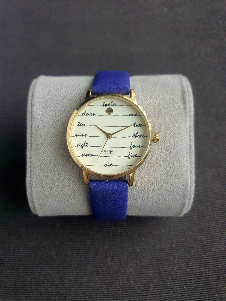 Kate Spade New York Metro Women's Quartz Watch – 34mm Beige Dial & Blue Leather Strap – KSW1238