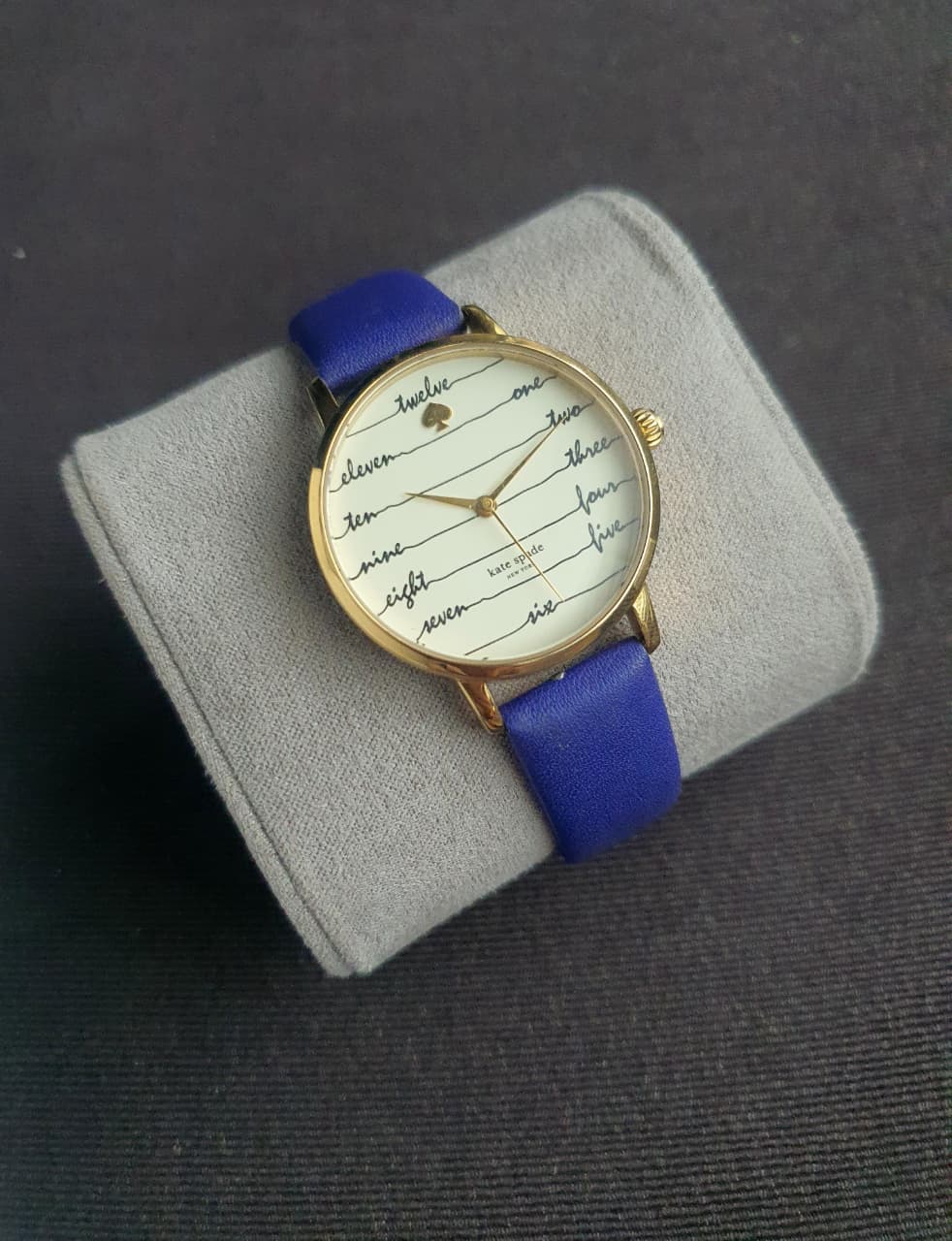 Kate Spade New York Metro Women's Quartz Watch – 34mm Beige Dial & Blue Leather Strap – KSW1238