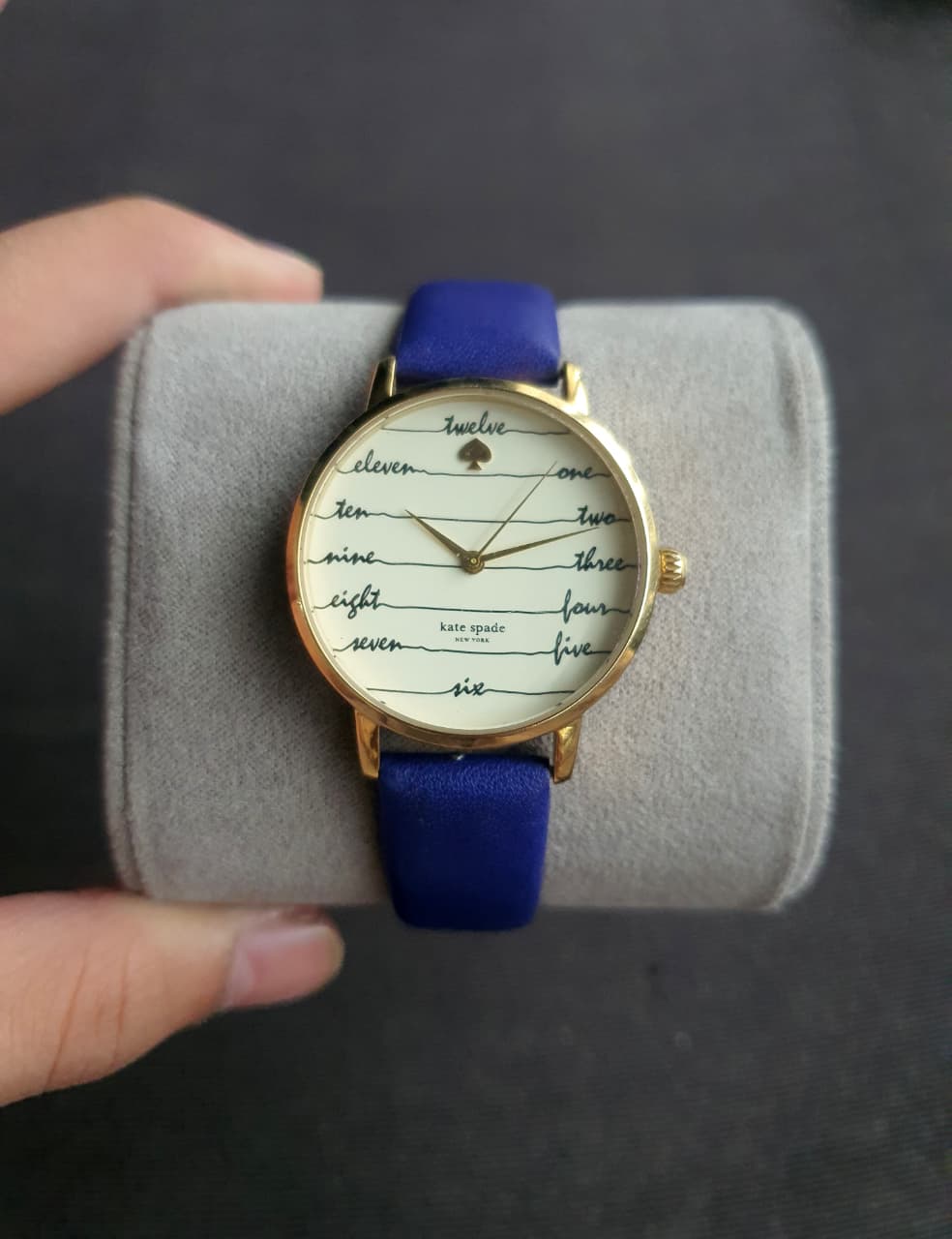 Kate Spade New York Metro Women's Quartz Watch – 34mm Beige Dial & Blue Leather Strap – KSW1238