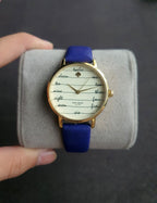 Kate Spade New York Metro Women's Quartz Watch – 34mm Beige Dial & Blue Leather Strap – KSW1238
