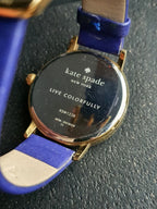 Kate Spade New York Metro Women's Quartz Watch – 34mm Beige Dial & Blue Leather Strap – KSW1238