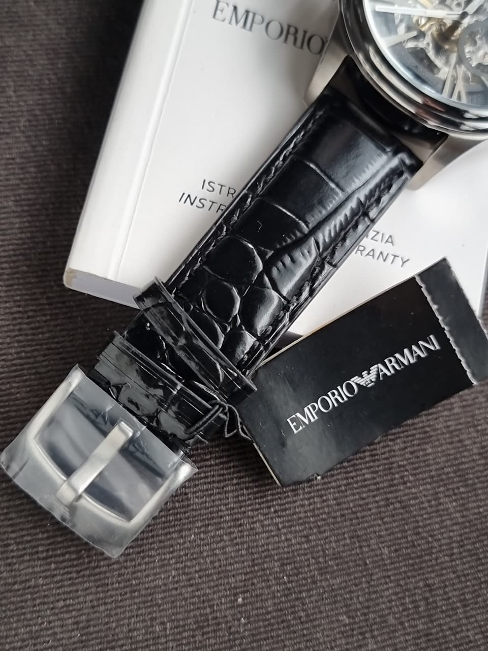Emporio Armani Meccanico Men's Automatic Skeleton Watch – 45mm Stainless Steel & Black Leather – AR4629