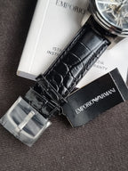 Emporio Armani Meccanico Men's Automatic Skeleton Watch – 45mm Stainless Steel & Black Leather – AR4629