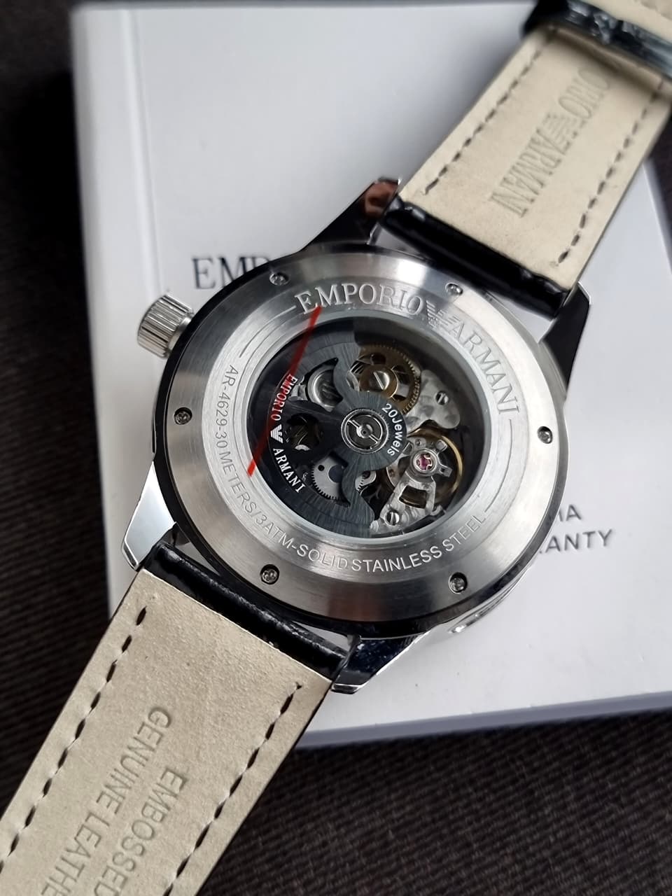 Emporio Armani Meccanico Men's Automatic Skeleton Watch – 45mm Stainless Steel & Black Leather – AR4629