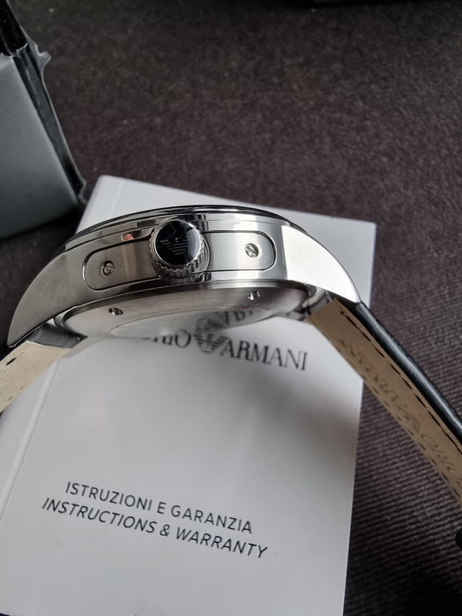 Emporio Armani Meccanico Men's Automatic Skeleton Watch – 45mm Stainless Steel & Black Leather – AR4629 Main Image
