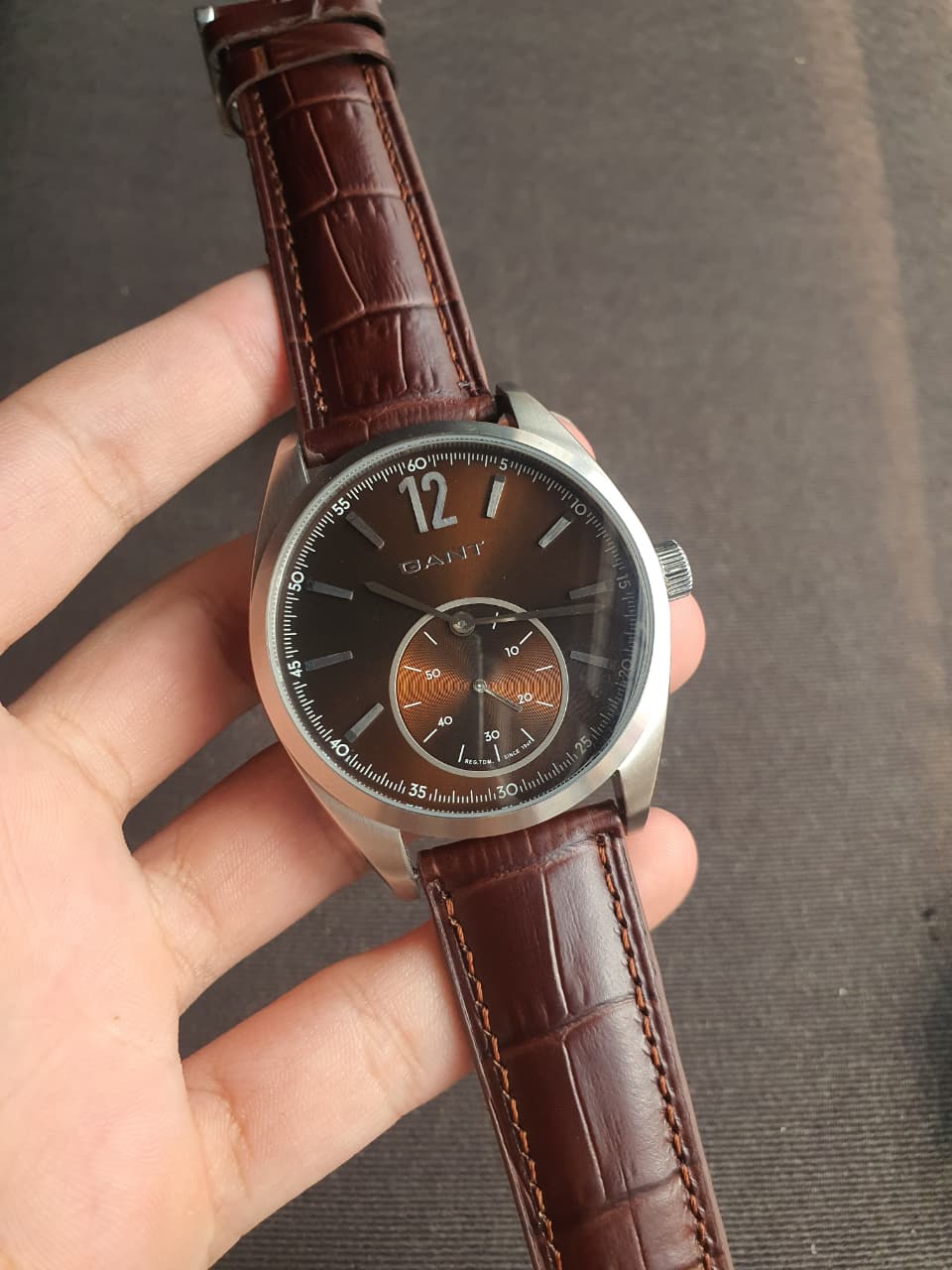 Gant  Gents Watch Brown Dial Brown leather Strap 44mm Dial Quartz Watch