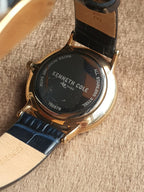 Kenneth Cole Women's Quartz Watch – 33mm Blue Dial, Gold-Tone Case & Blue Leather Strap