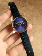 Kenneth Cole Women's Quartz Watch – 33mm Blue Dial, Gold-Tone Case & Blue Leather Strap