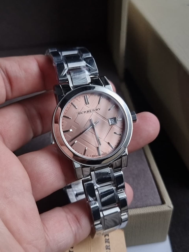 BURBERRY Pink Check Stamped Stainless Steel Ladies Watch BU9124 Main Image