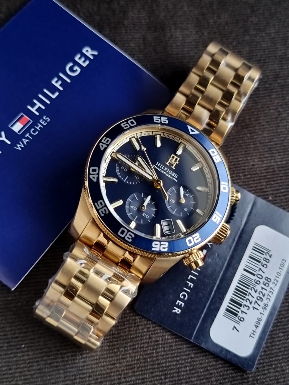 Tommy Hilfiger TH85 Men's Chronograph Quartz Watch – Gold-Tone Stainless Steel & Blue Dial – 1792158