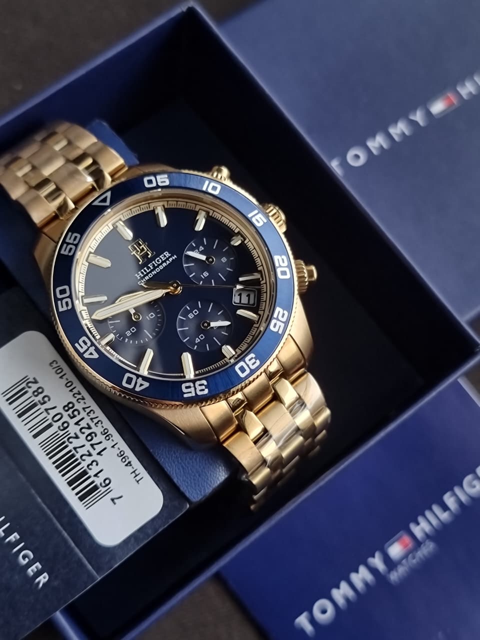 Tommy Hilfiger TH85 Men's Chronograph Quartz Watch – Gold-Tone Stainless Steel & Blue Dial – 1792158