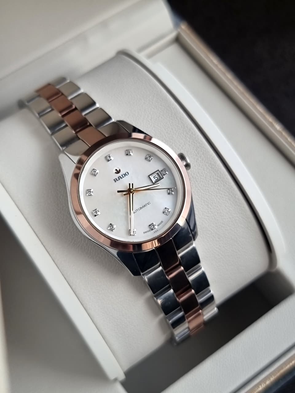 Rado HyperChrome Women's Automatic Diamond Watch – 30.6mm Mother-of-Pearl Dial, Two-Tone Ceramic & Stainless Steel – R32087902