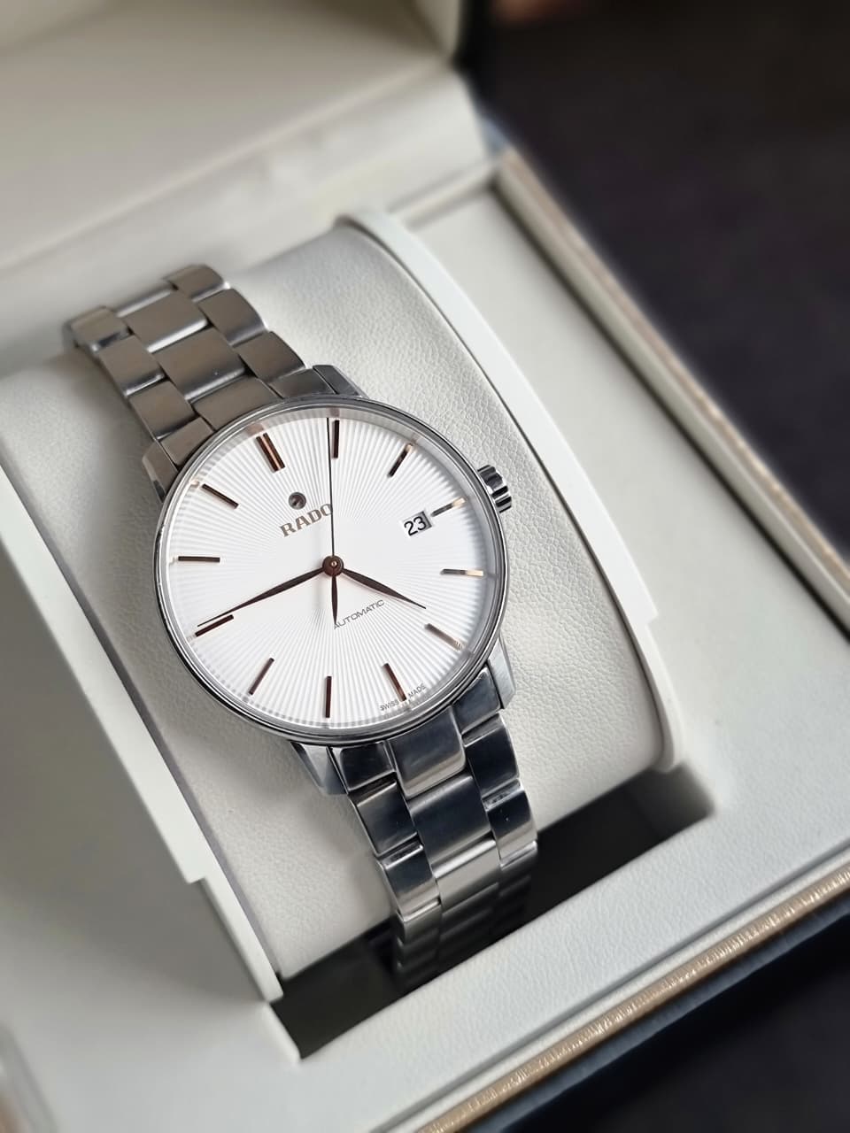 Rado Coupole Classic Men's Automatic Watch – 38mm Silver Guilloche Dial & Stainless Steel Bracelet – R22860023