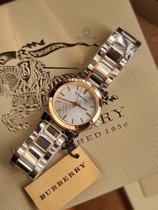 Burberry White Dial Rose Gold Ion-Plated Bezel Ladies Watch BU9205 Hover Image