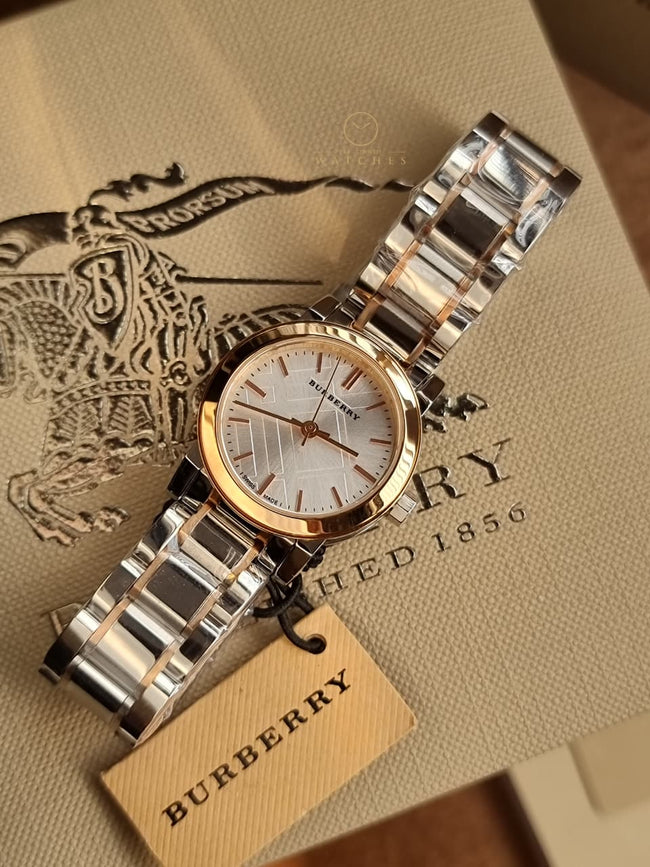 Burberry White Dial Rose Gold Ion-Plated Bezel Ladies Watch BU9205 Main Image