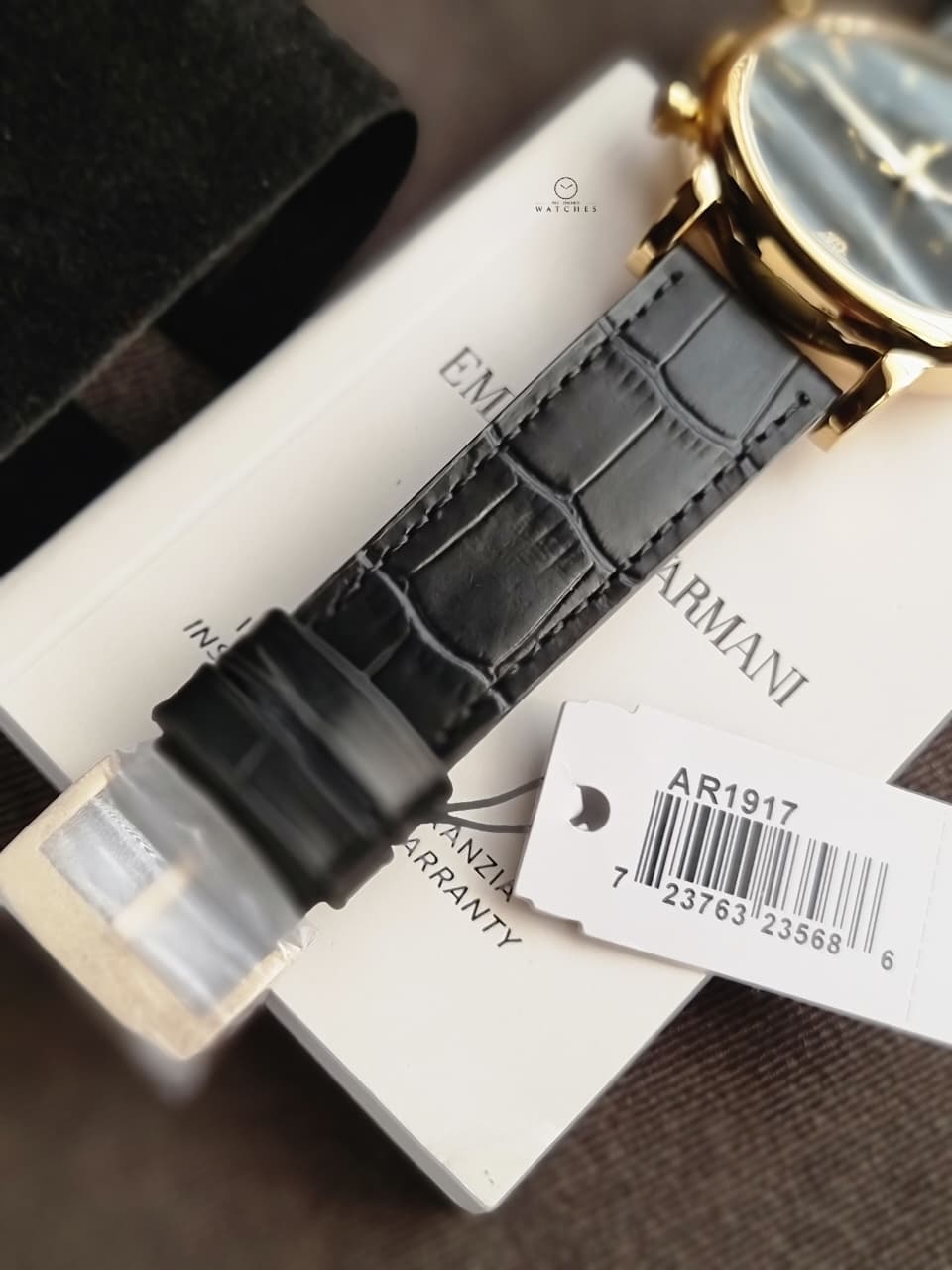Emporio Armani Luigi Men's Chronograph Quartz Watch – 46mm Black Dial, Gold-Tone Case & Black Leather Strap – AR1917
