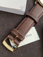 Emporio Armani Men's Quartz Watch – 42mm Gold Dial, Gold-Tone Stainless Steel Case & Brown Leather Strap – AR11610