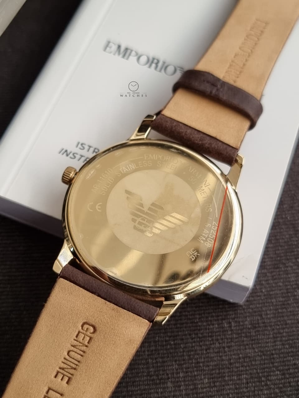 Emporio Armani Men's Quartz Watch – 42mm Gold Dial, Gold-Tone Stainless Steel Case & Brown Leather Strap – AR11610