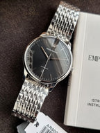 Emporio Armani Minimalist Men's Automatic Watch – 39mm Black Dial & Silver Stainless Steel Bracelet – AR60081