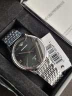 Emporio Armani Minimalist Men's Automatic Watch – 39mm Black Dial & Silver Stainless Steel Bracelet – AR60081