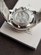 Emporio Armani World Explorer Men's Solar Chronograph Watch – 43.5mm Blue Dial, Silver Stainless Steel Bracelet – AR11681