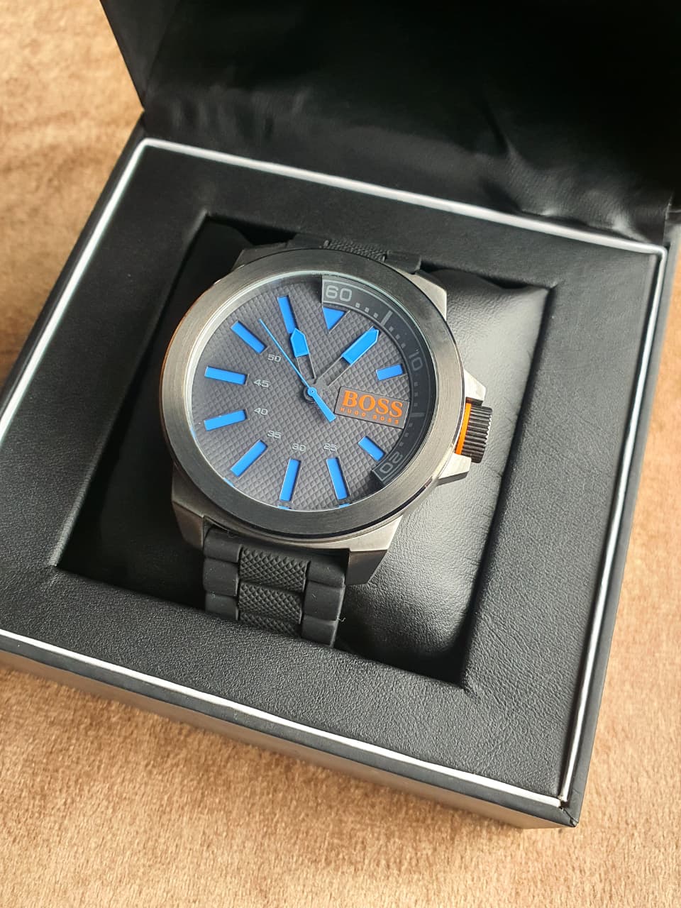 Hugo Boss Men's Quartz Watch – 50mm Black Dial, Stainless Steel Case & Black Rubber Strap