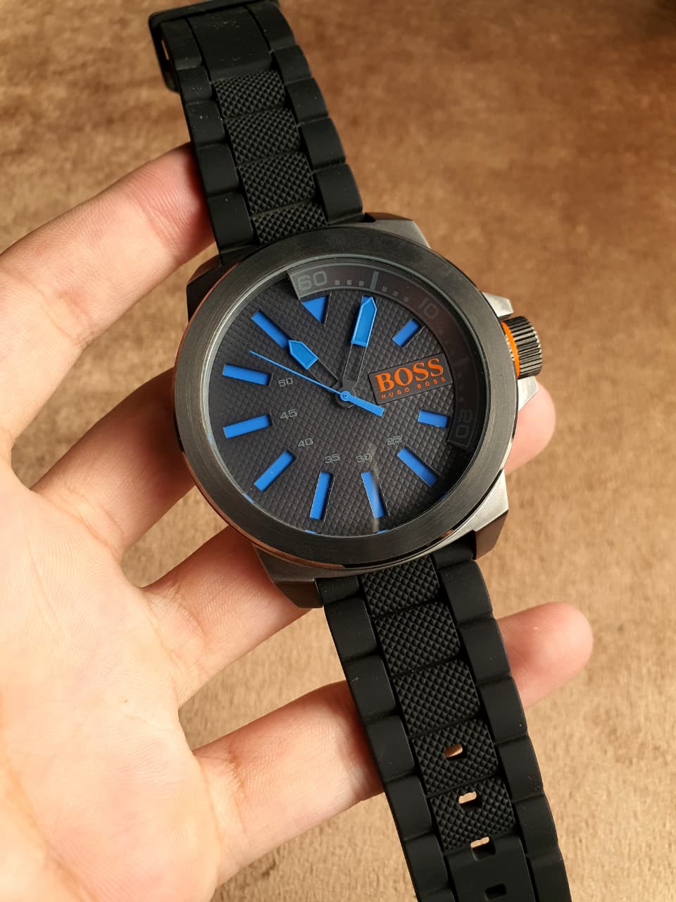 Hugo Boss Men's Quartz Watch – 50mm Black Dial, Stainless Steel Case & Black Rubber Strap