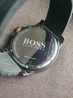 Hugo Boss Men's Quartz Watch – 50mm Black Dial, Stainless Steel Case & Black Rubber Strap