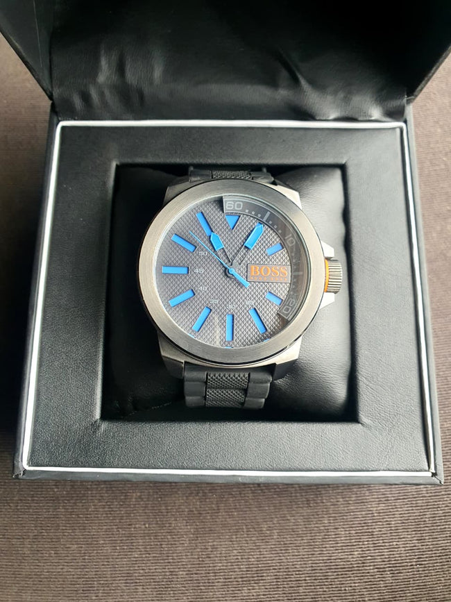Hugo Boss Men's Quartz Watch – 50mm Black Dial, Stainless Steel Case & Black Rubber Strap Main Image