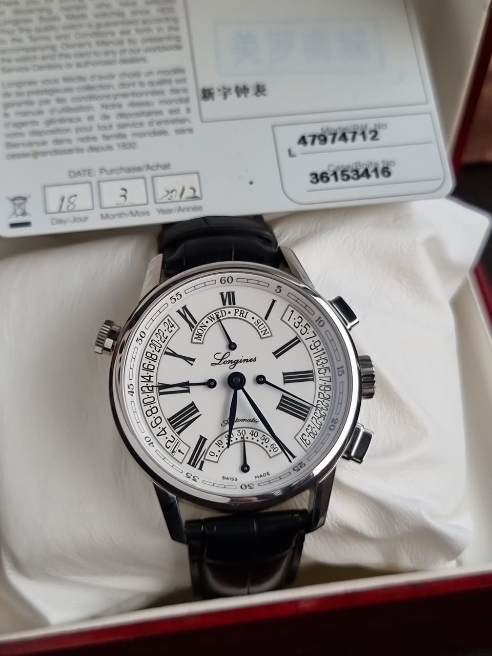 Longines Heritage Retrograde Men's Automatic Watch – 41mm White Roman Numeral Dial & Black Alligator Leather Strap – L4.797.4.71.2
