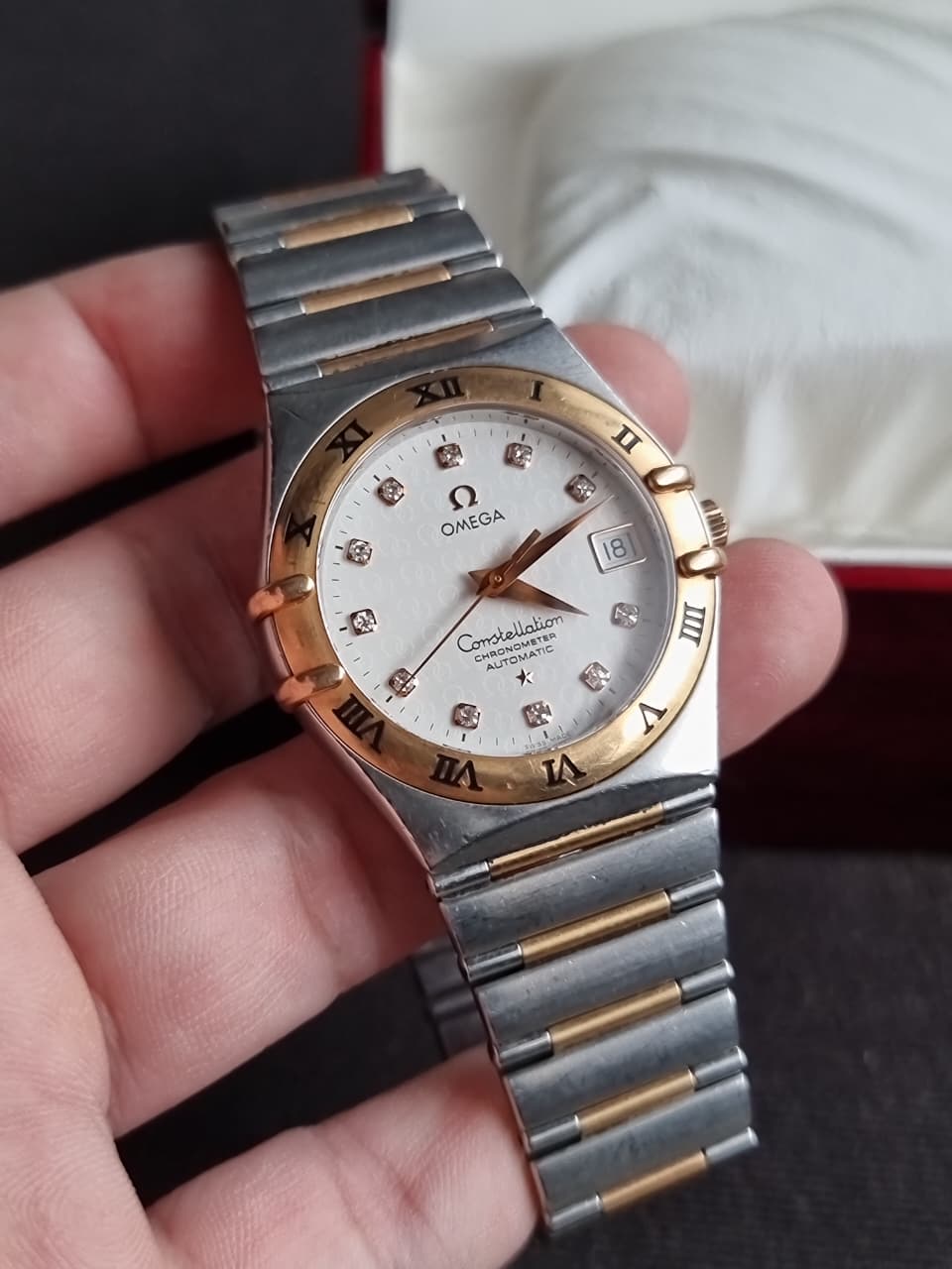 Omega Constellation 50th Anniversary Men's Automatic Watch – 35.5mm Silver Diamond Dial, Steel & Rose Gold Bracelet – 1304.35.00