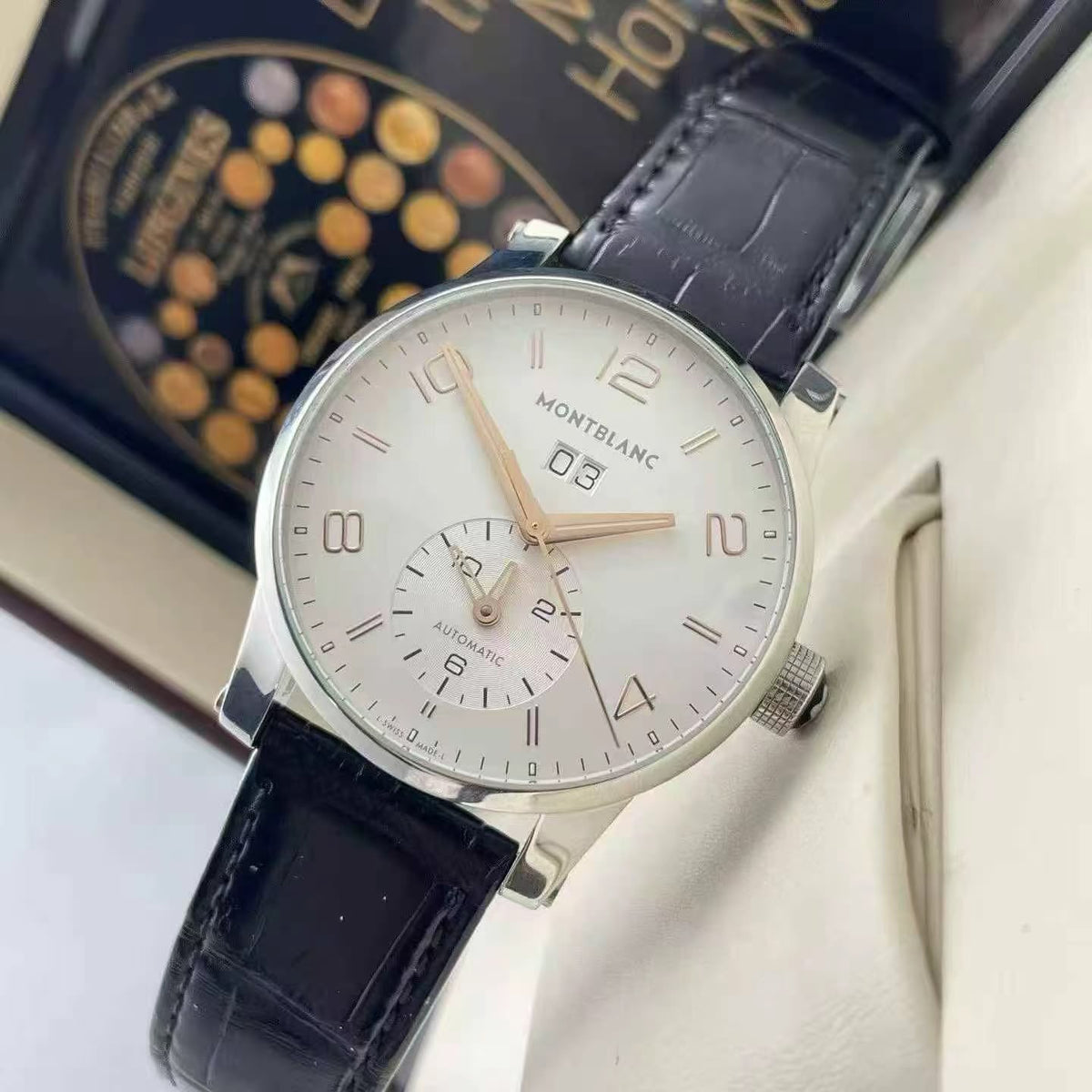 Montblanc TimeWalker Men's Automatic Watch – 39mm White Dial, Stainless Steel Case & Black Leather Strap – 110579
