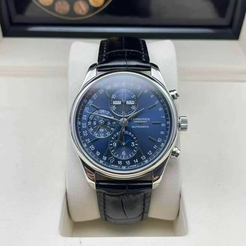 Longines Master Collection Men's Automatic Chronograph Moonphase Watch – 40mm Blue Dial & Blue Alligator Leather Strap – L2.673.4.92.0