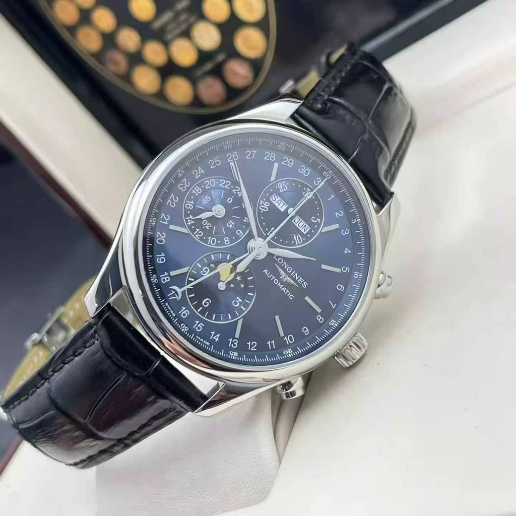 Longines Master Collection Men's Automatic Chronograph Moonphase Watch – 40mm Blue Dial & Blue Alligator Leather Strap – L2.673.4.92.0