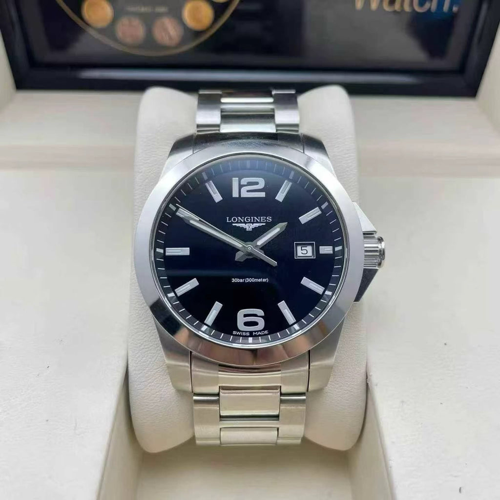 Longines Conquest Men's Quartz Watch – 41mm Black Dial & Stainless Steel Bracelet – L3.759.4.58.6