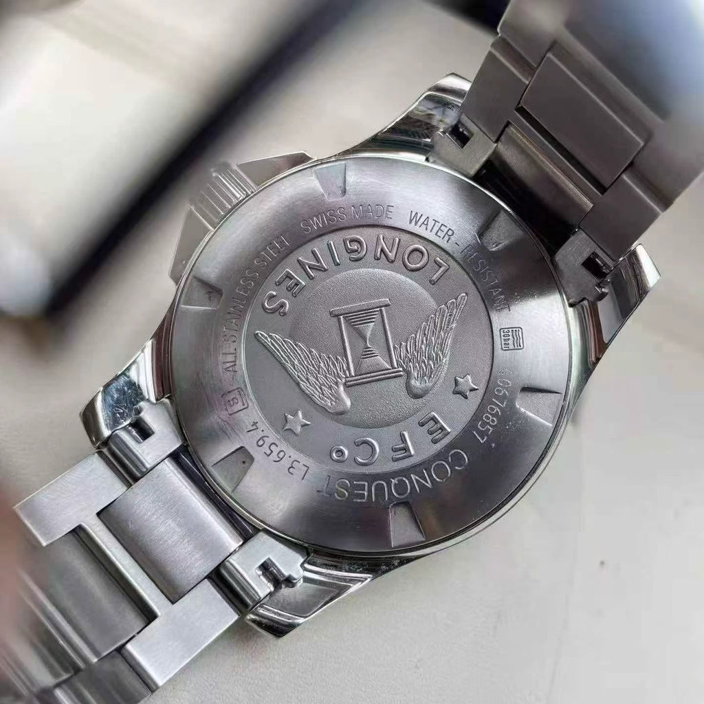 Longines Conquest Men's Quartz Watch – 41mm Black Dial & Stainless Steel Bracelet – L3.759.4.58.6