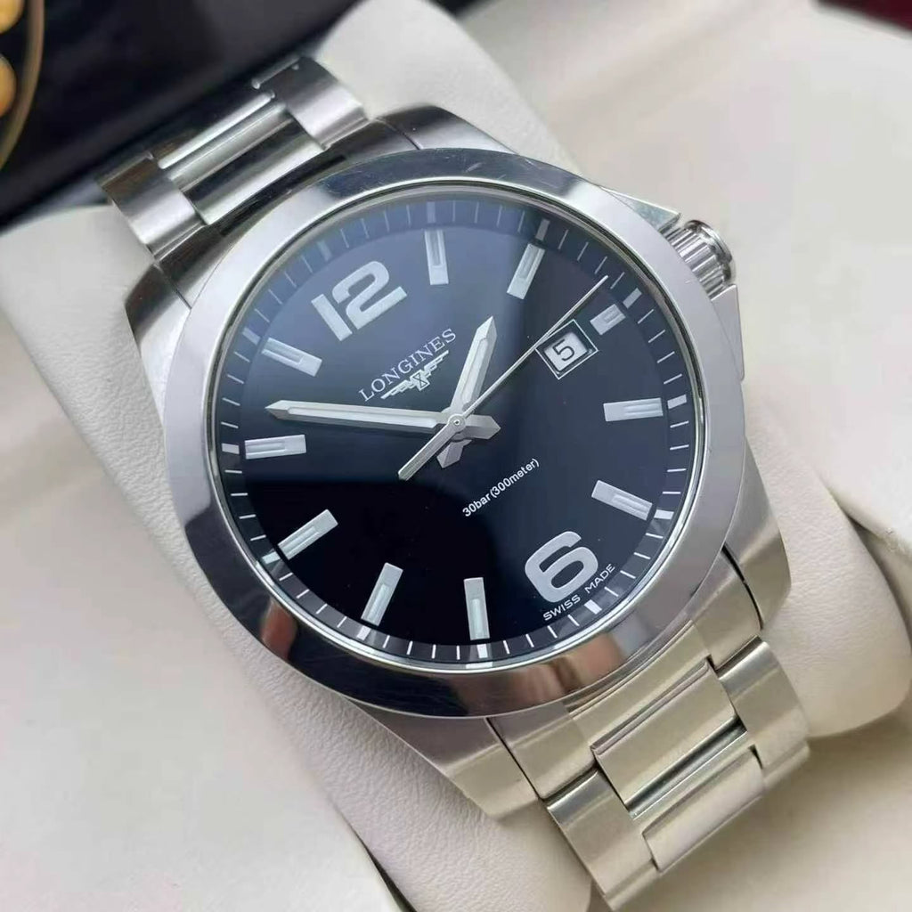 Longines Conquest Men's Quartz Watch – 41mm Black Dial & Stainless Steel Bracelet – L3.759.4.58.6